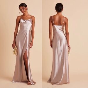 LISA LONG DRESS - SHINY SATIN TAUPE